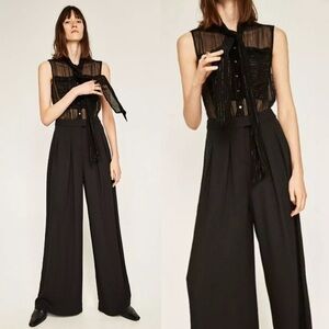 Zara Palazzo Pinstriped Gold Wide Leg Jumpsuit Small